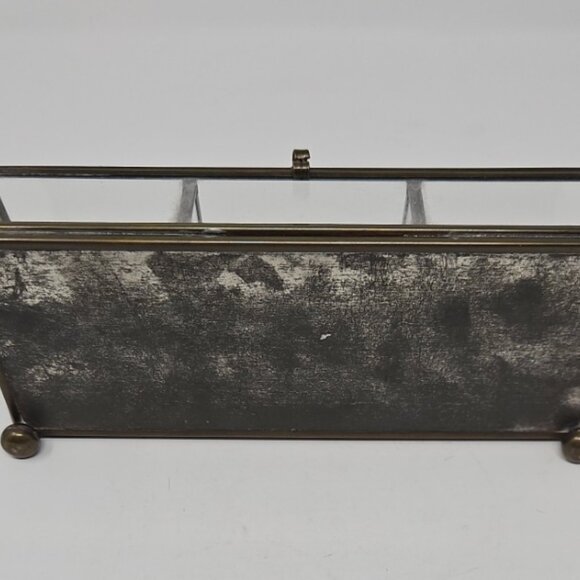 Vintage Mirrored Brass Leaded Etched Glass Divided Jewelry Trinket Box Casket - Picture 7 of 7